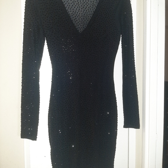 Black Long Sleeved See-through Sequin Mini Dress, Size M - Picture 3 of 3